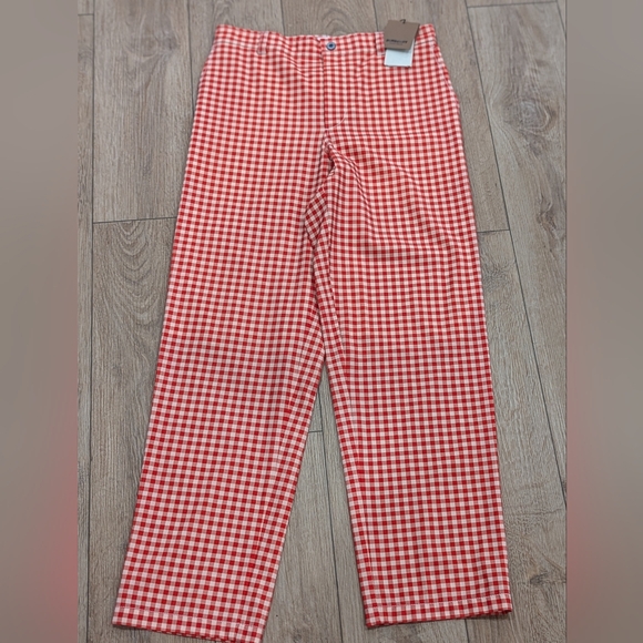 $1090 Mens Burberry Gingham Cut Out Back Pants Red/White 48 US 32